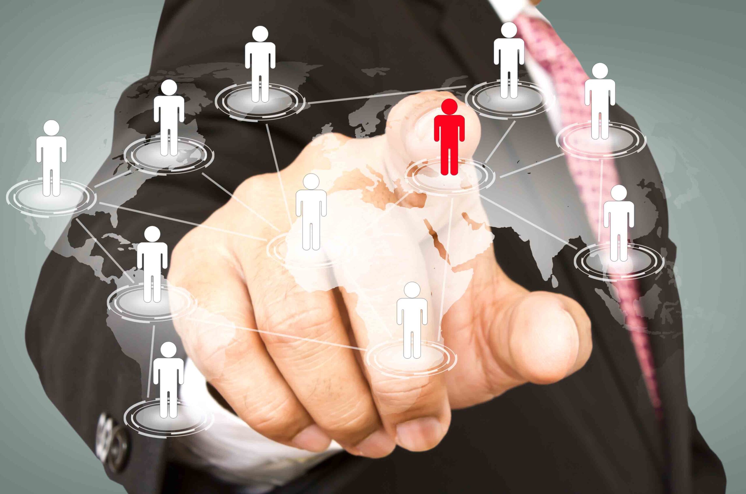 Social Network concept : hand point to social network and world